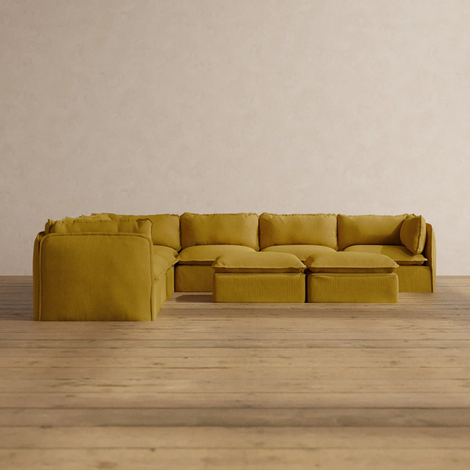 Slipcover Only - Modular Washable 7-Seater Corner Sectional   Bench Ottoman in Kiiro