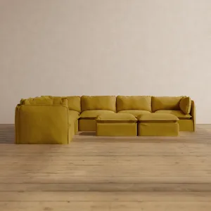 Slipcover Only - Modular Washable 7-Seater Corner Sectional   Bench Ottoman in Kiiro