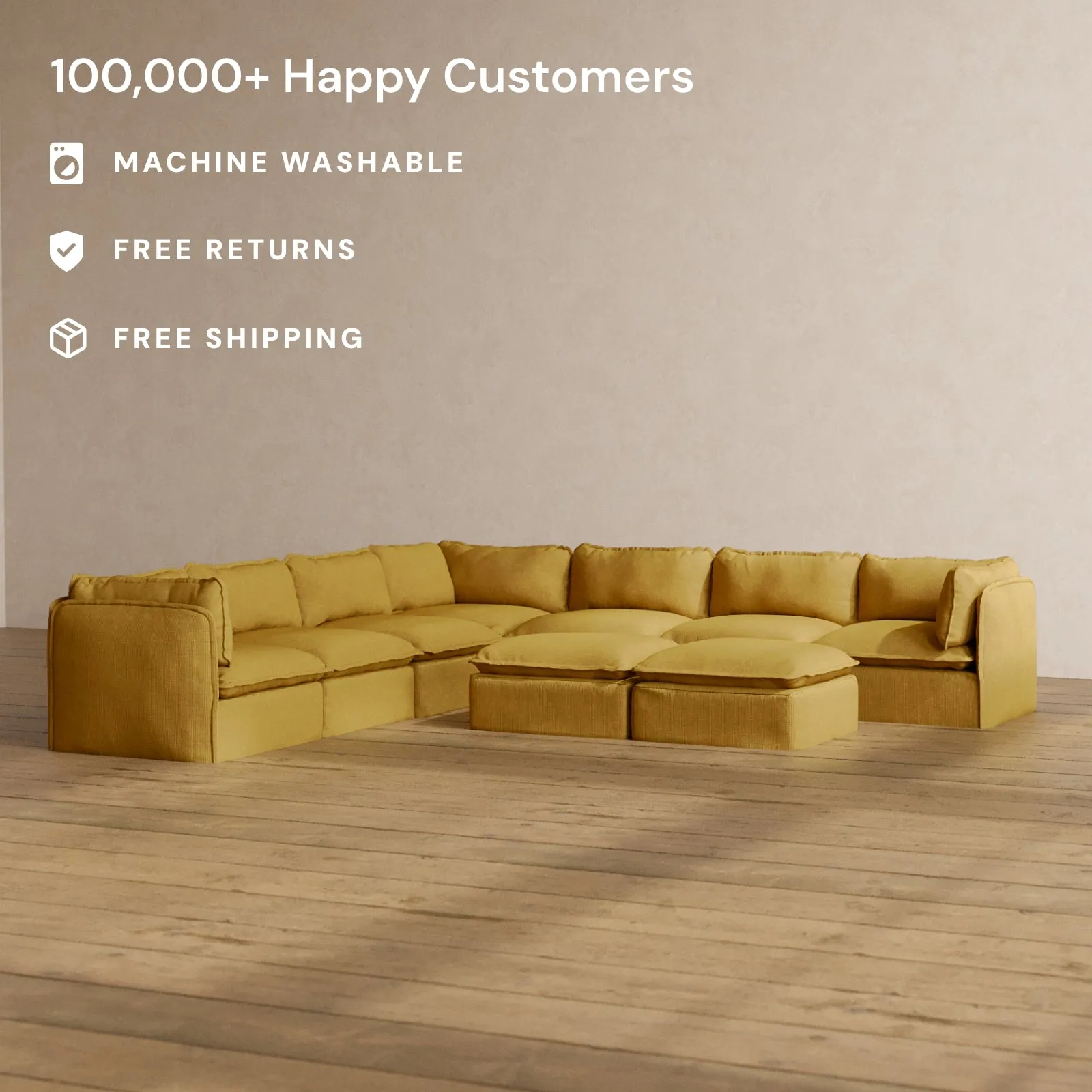 Slipcover Only - Modular Washable 7-Seater Corner Sectional   Bench Ottoman in Kiiro