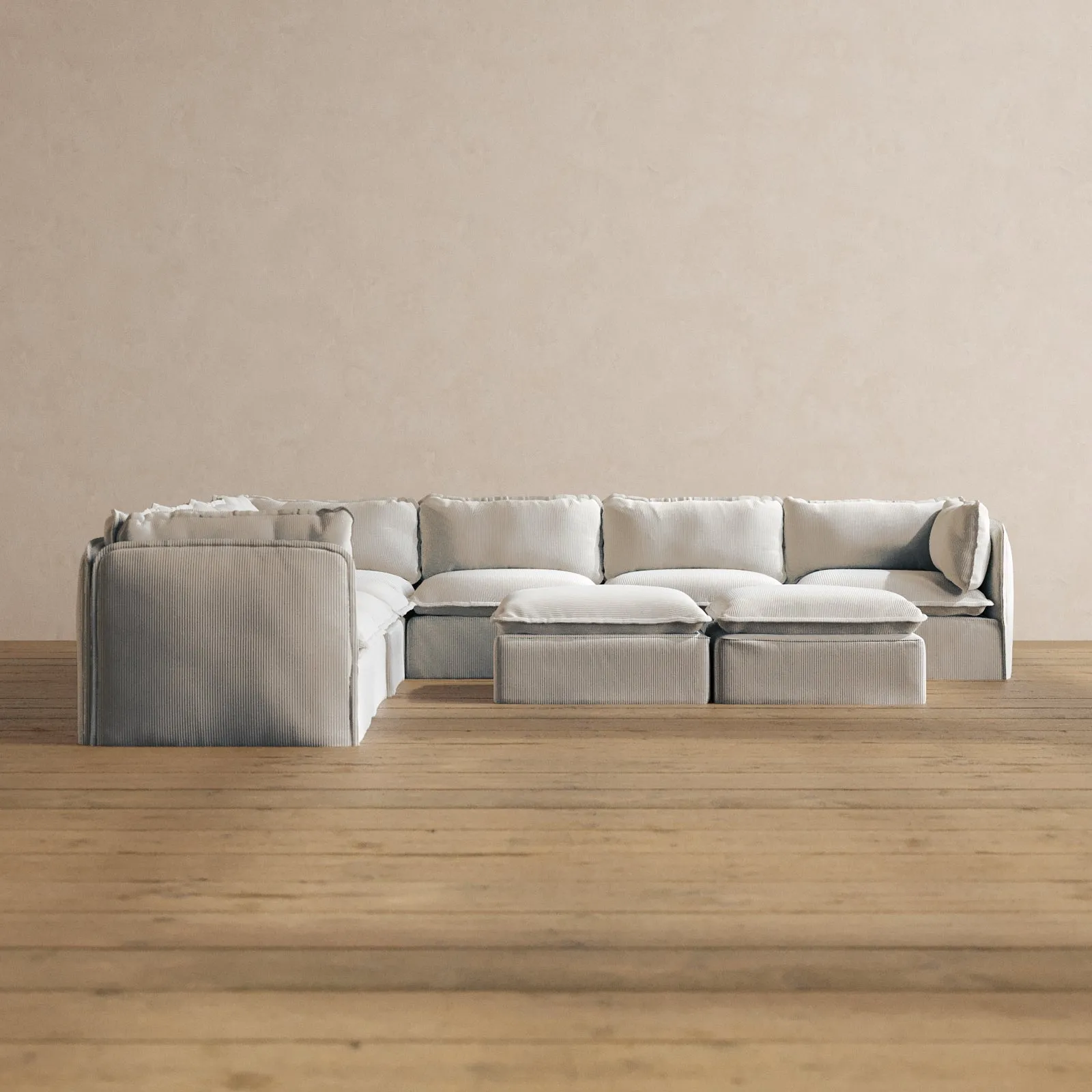 Slipcover Only - Modular Washable 7-Seater Corner Sectional   Bench Ottoman in Milk