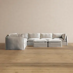 Slipcover Only - Modular Washable 7-Seater Corner Sectional   Bench Ottoman in Milk
