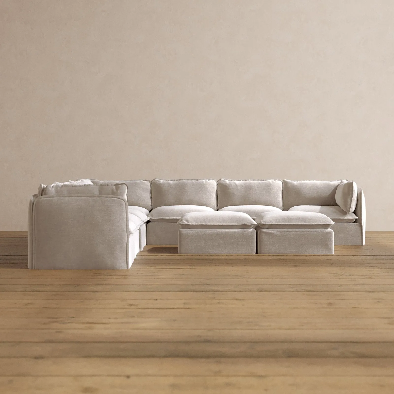 Slipcover Only - Modular Washable 7-Seater Corner Sectional   Bench Ottoman in Mist