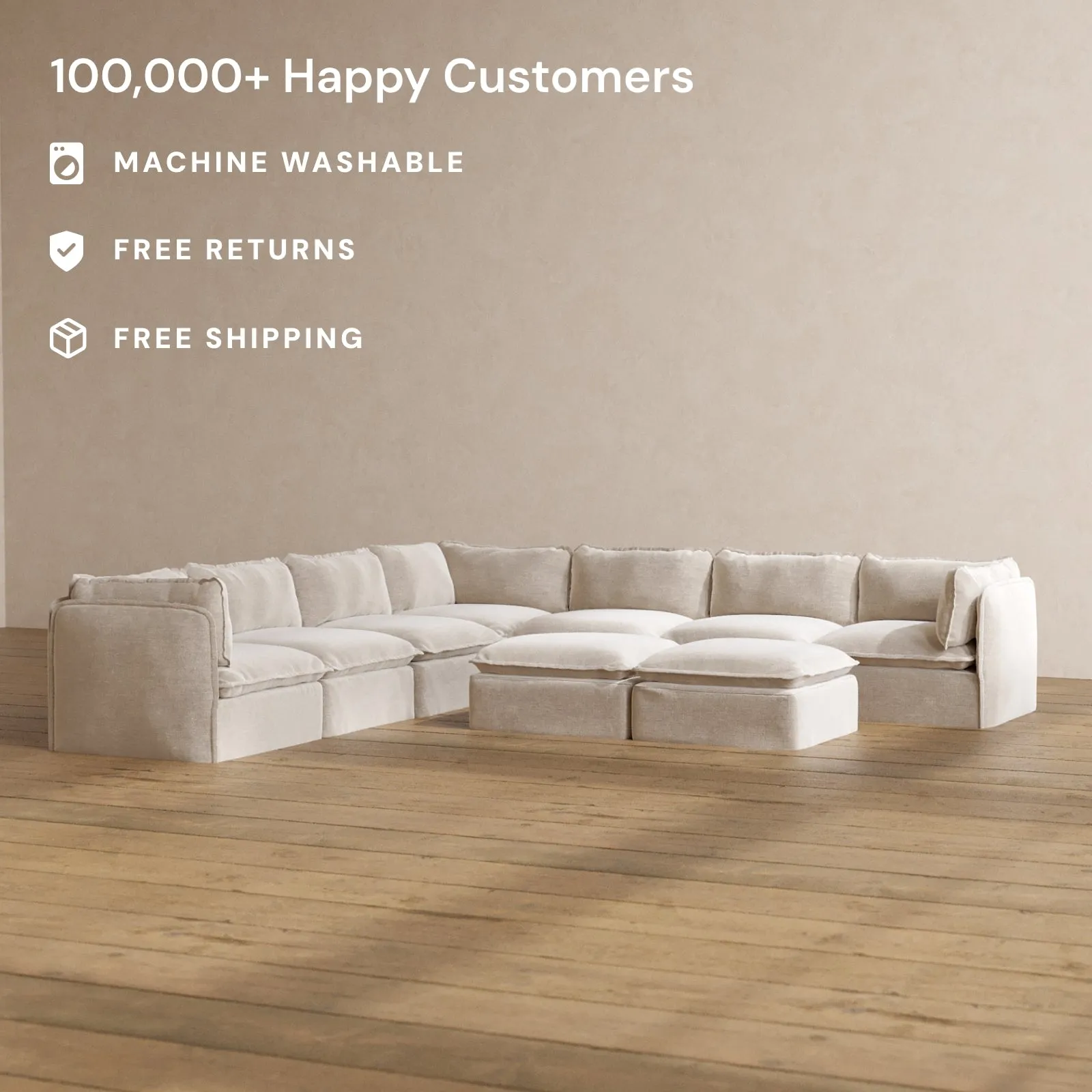 Slipcover Only - Modular Washable 7-Seater Corner Sectional   Bench Ottoman in Mist