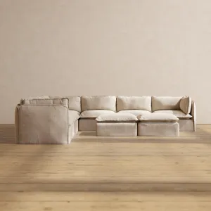 Slipcover Only - Modular Washable 7-Seater Corner Sectional   Bench Ottoman in Oat
