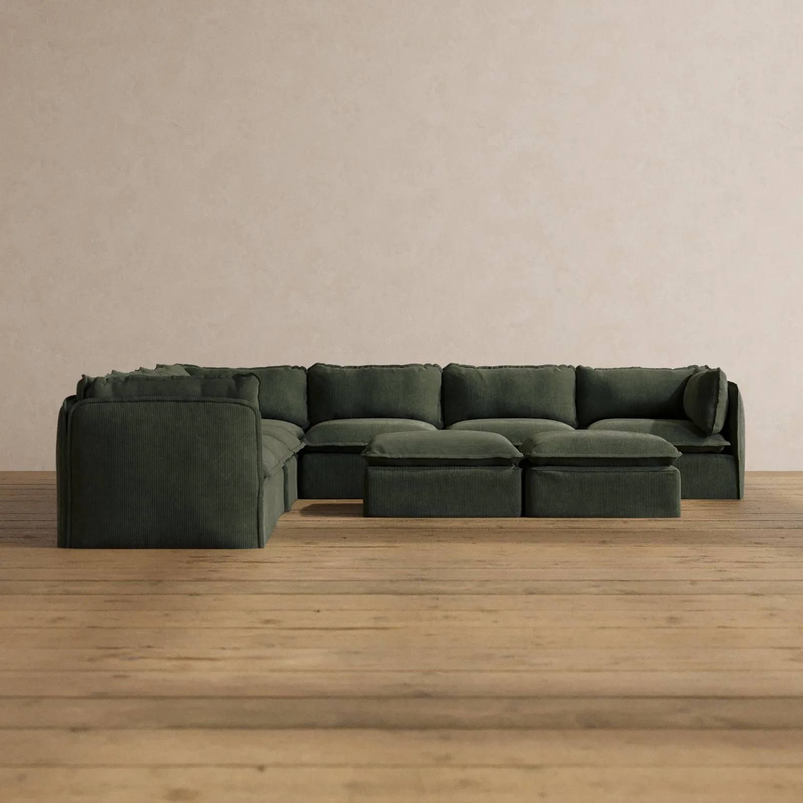Slipcover Only - Modular Washable 7-Seater Corner Sectional   Bench Ottoman in Olivine