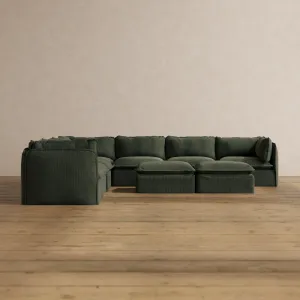Slipcover Only - Modular Washable 7-Seater Corner Sectional   Bench Ottoman in Olivine
