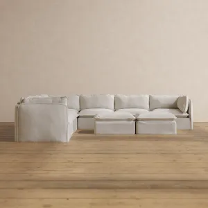 Slipcover Only - Modular Washable 7-Seater Corner Sectional   Bench Ottoman in Powder