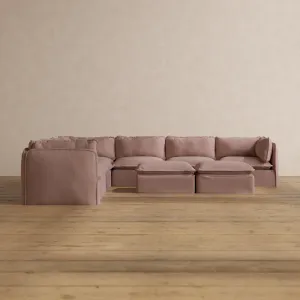 Slipcover Only - Modular Washable 7-Seater Corner Sectional   Bench Ottoman in Sakura