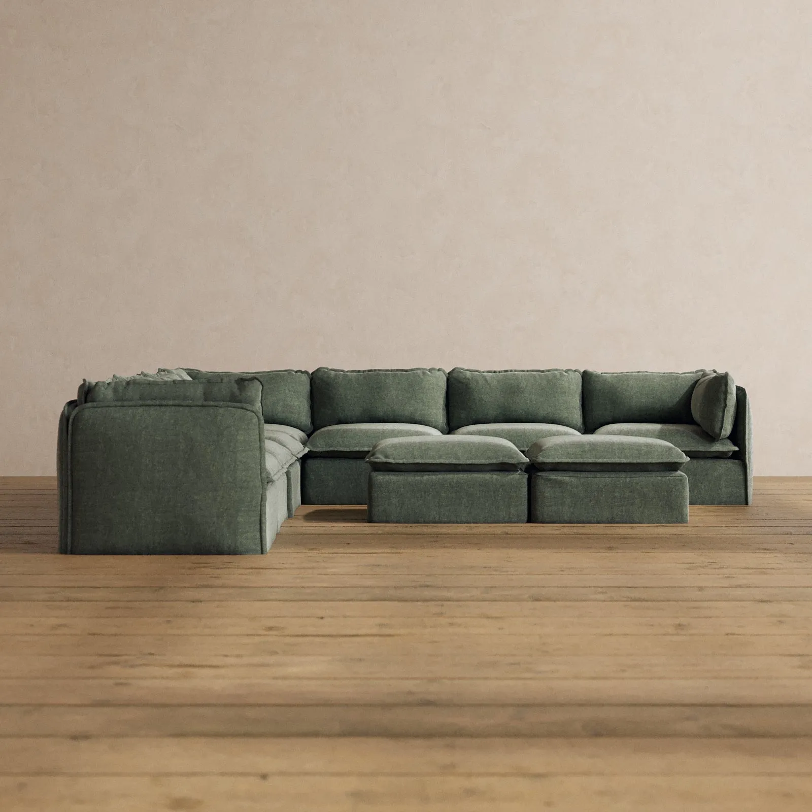Slipcover Only - Modular Washable 7-Seater Corner Sectional   Bench Ottoman in Willow