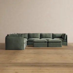 Slipcover Only - Modular Washable 7-Seater Corner Sectional   Bench Ottoman in Willow