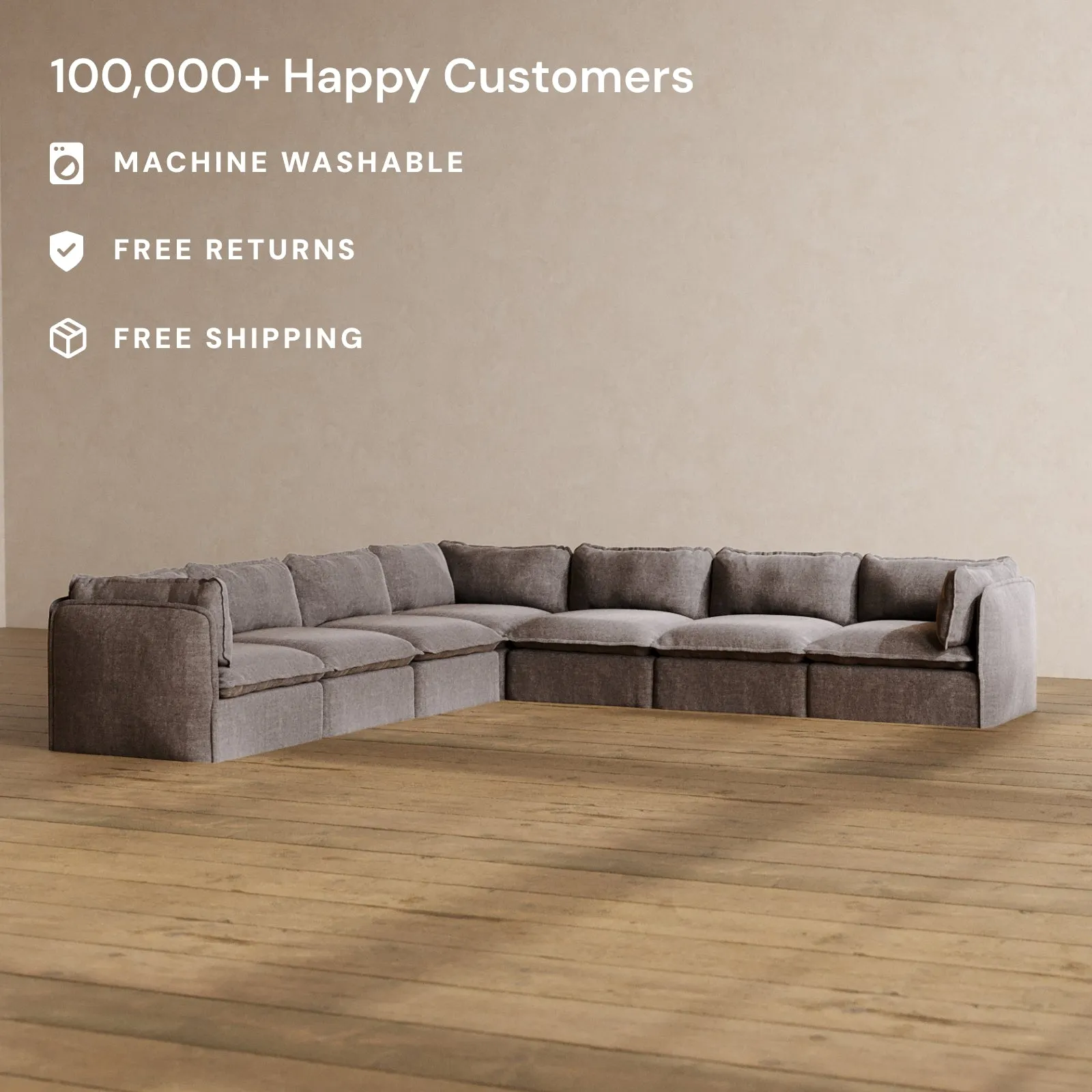 Slipcover Only - Modular Washable 7-Seater Corner Sectional in Caviar