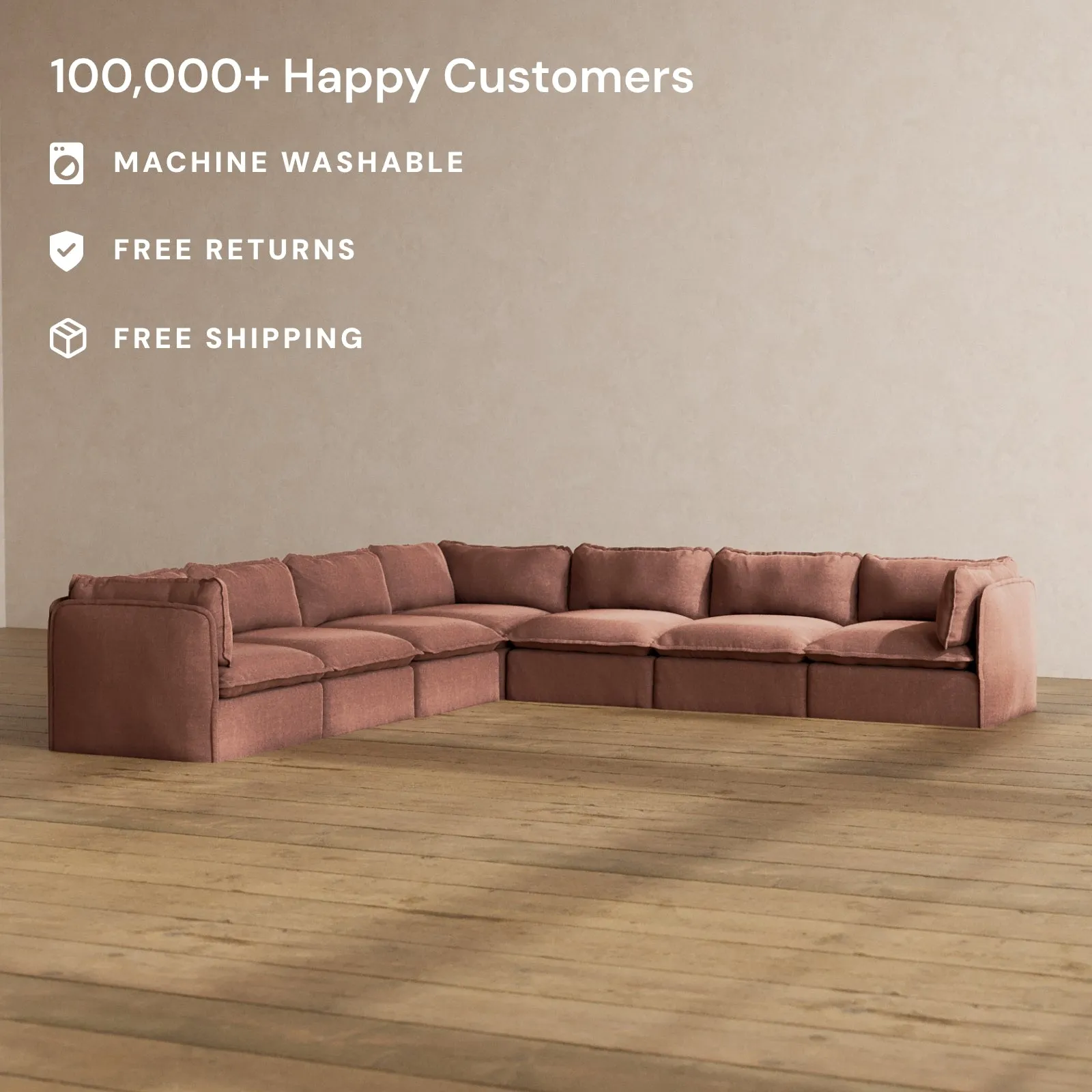 Slipcover Only - Modular Washable 7-Seater Corner Sectional in Chestnut