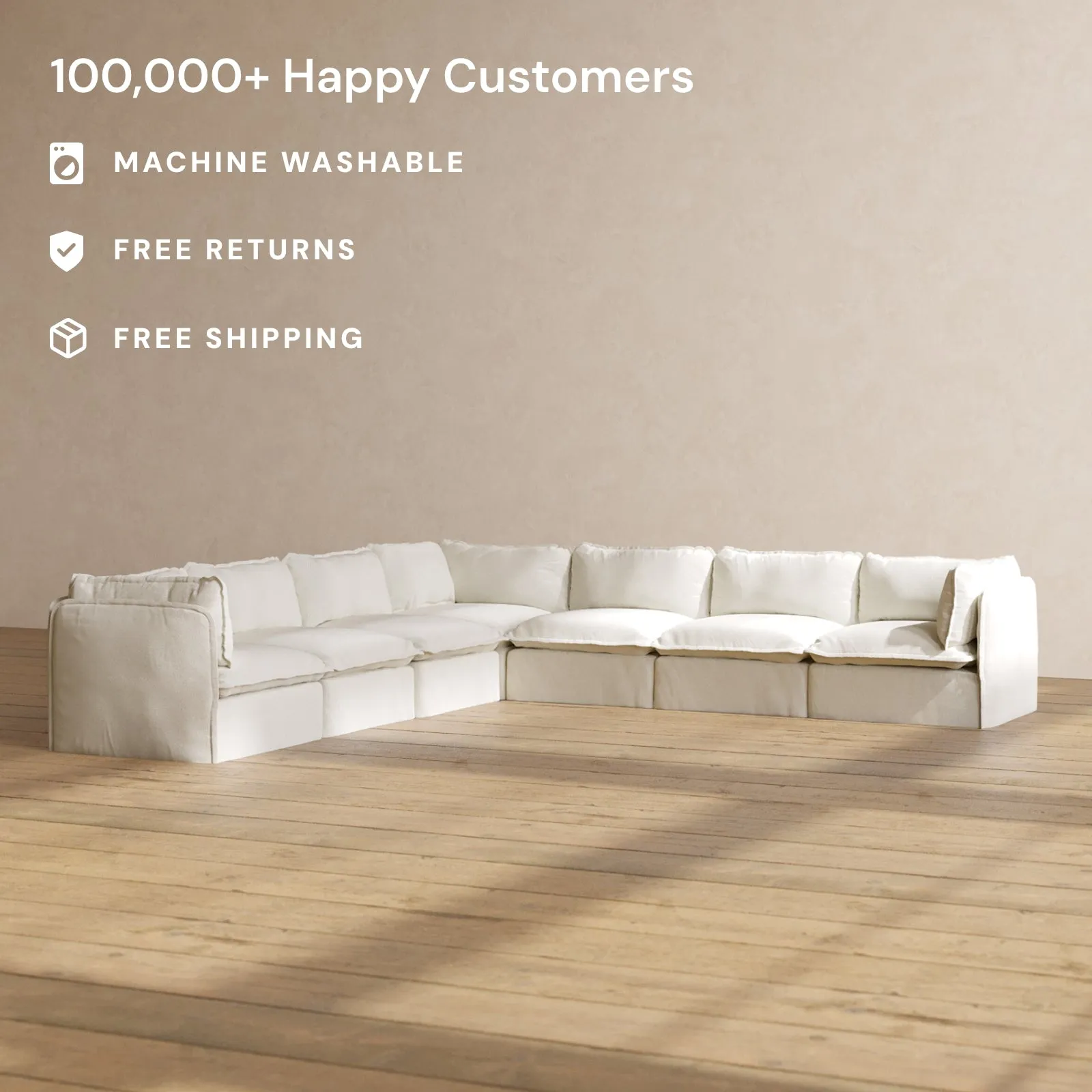 Slipcover Only - Modular Washable 7-Seater Corner Sectional in Eggshell
