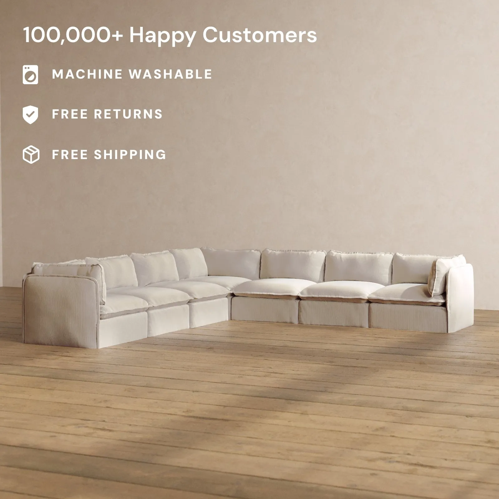 Slipcover Only - Modular Washable 7-Seater Corner Sectional in Milk