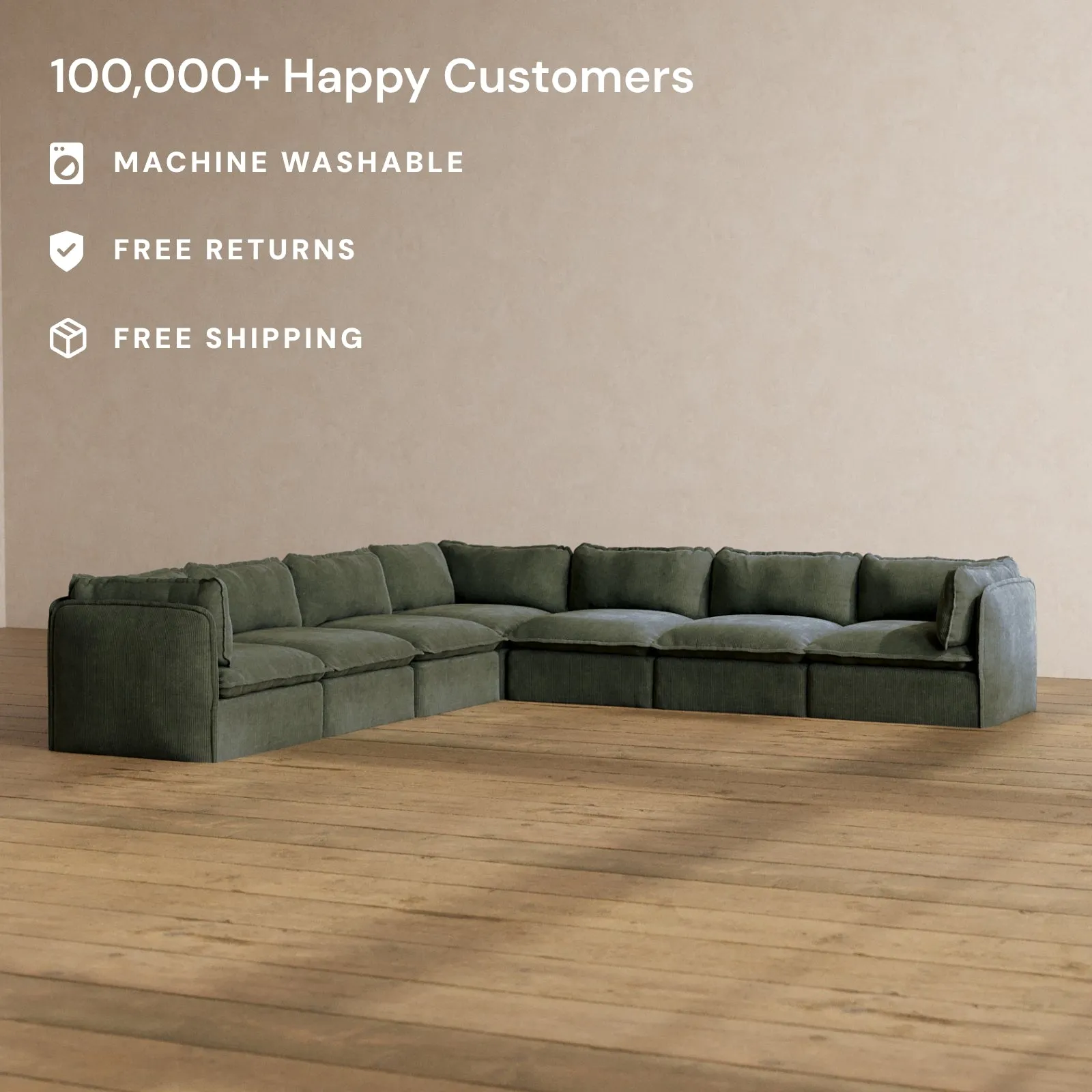Slipcover Only - Modular Washable 7-Seater Corner Sectional in Olivine