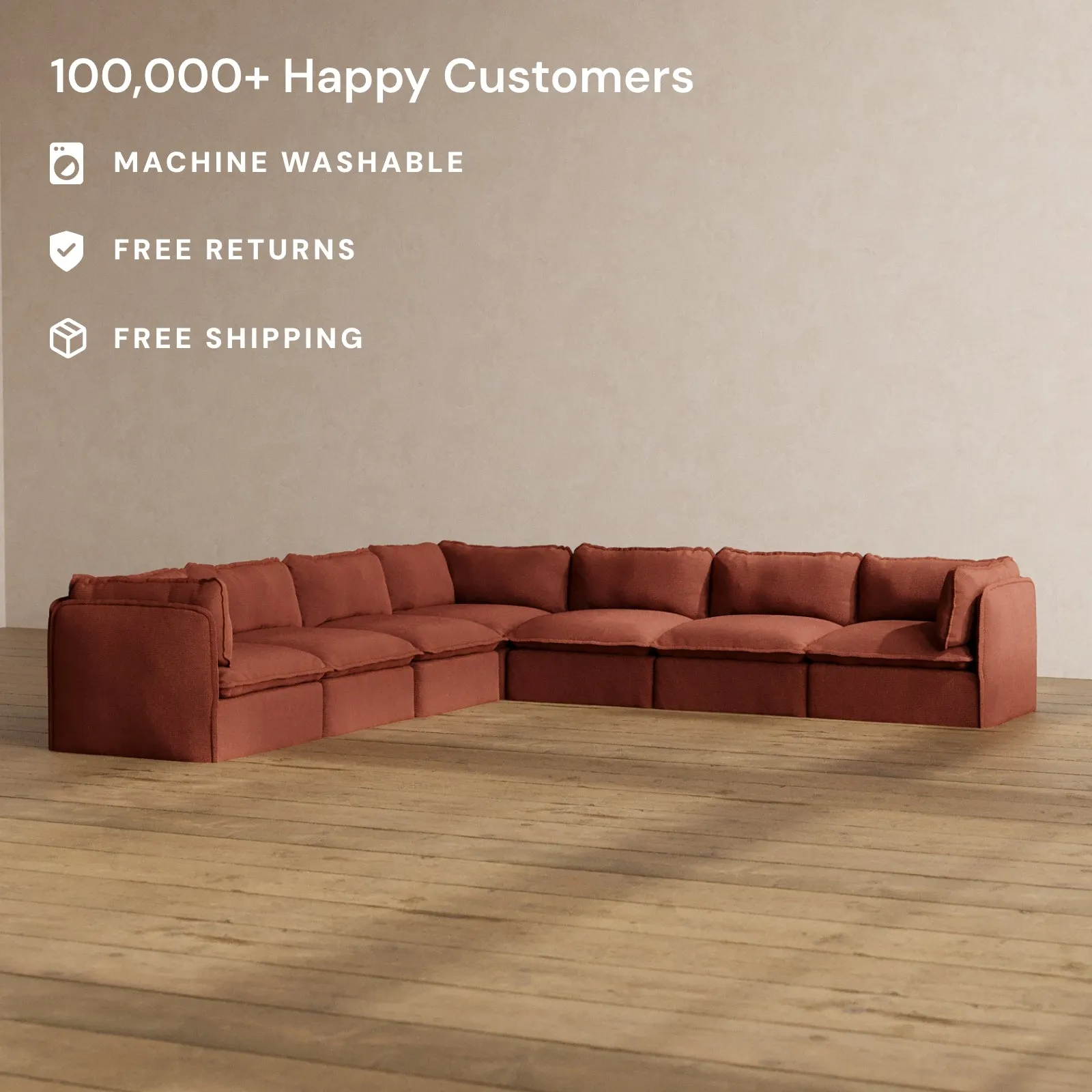 Slipcover Only - Modular Washable 7-Seater Corner Sectional in Rust