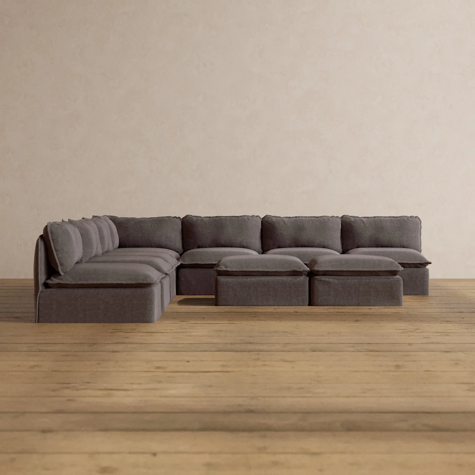 Slipcover Only - Modular Washable 7-Seater Open-Ends Corner Sectional   Bench Ottoman in Caviar