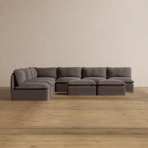 Slipcover Only - Modular Washable 7-Seater Open-Ends Corner Sectional   Bench Ottoman in Caviar