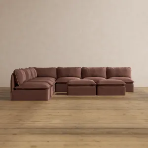 Slipcover Only - Modular Washable 7-Seater Open-Ends Corner Sectional   Bench Ottoman in Chestnut