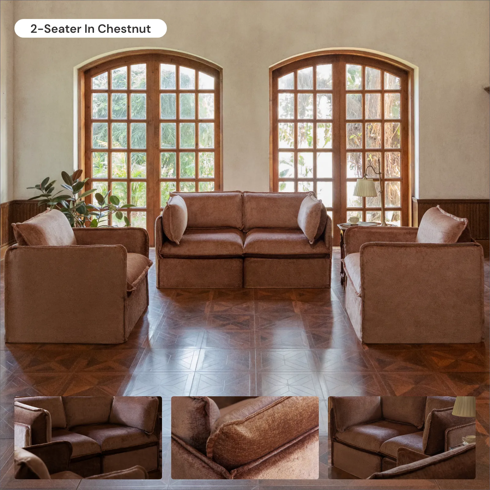 Slipcover Only - Modular Washable 7-Seater Open-Ends Corner Sectional   Bench Ottoman in Chestnut
