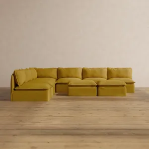 Slipcover Only - Modular Washable 7-Seater Open-Ends Corner Sectional   Bench Ottoman in Kiiro