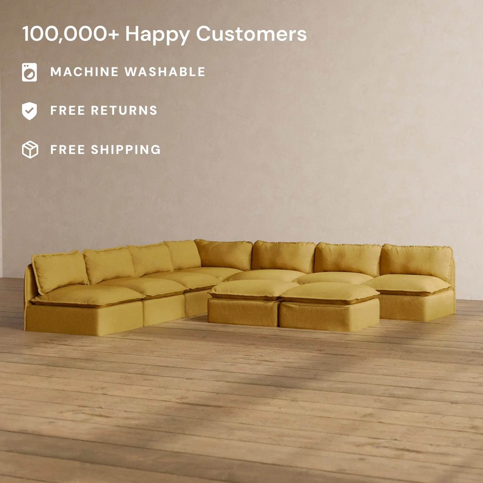 Slipcover Only - Modular Washable 7-Seater Open-Ends Corner Sectional   Bench Ottoman in Kiiro