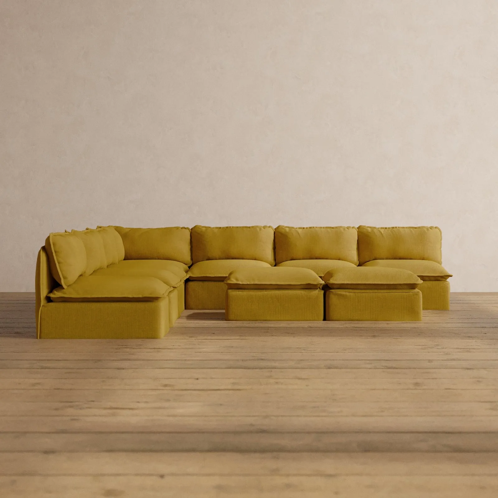 Slipcover Only - Modular Washable 7-Seater Open-Ends Corner Sectional   Bench Ottoman in Kiiro