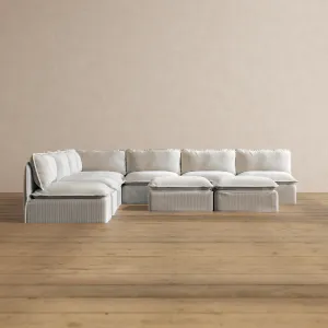 Slipcover Only - Modular Washable 7-Seater Open-Ends Corner Sectional   Bench Ottoman in Milk