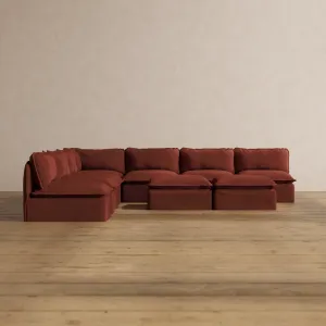 Slipcover Only - Modular Washable 7-Seater Open-Ends Corner Sectional   Bench Ottoman in Rust