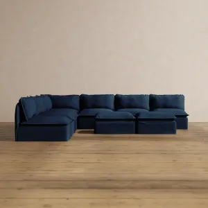 Slipcover Only - Modular Washable 7-Seater Open-Ends Corner Sectional   Bench Ottoman in Sumi