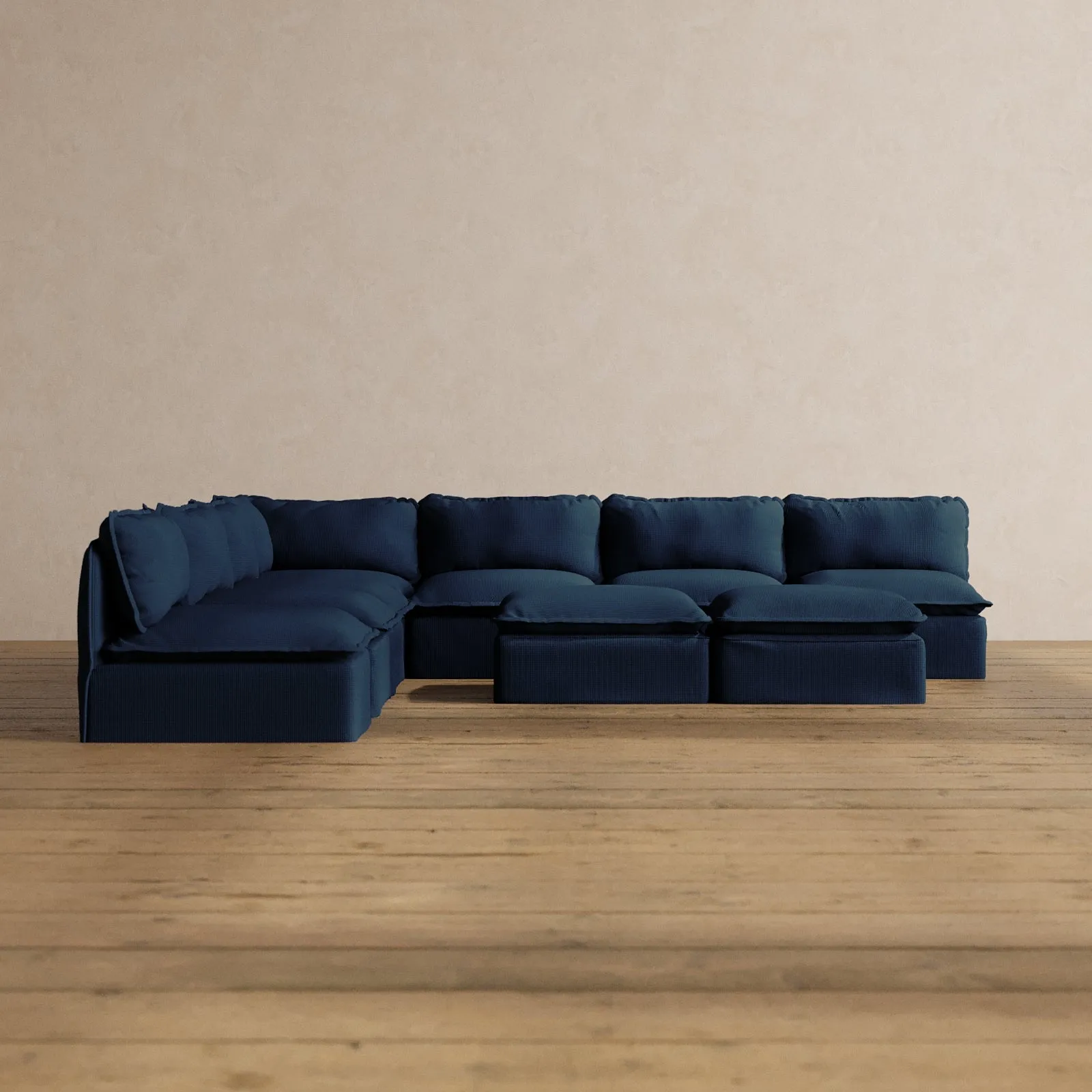 Slipcover Only - Modular Washable 7-Seater Open-Ends Corner Sectional   Bench Ottoman in Sumi