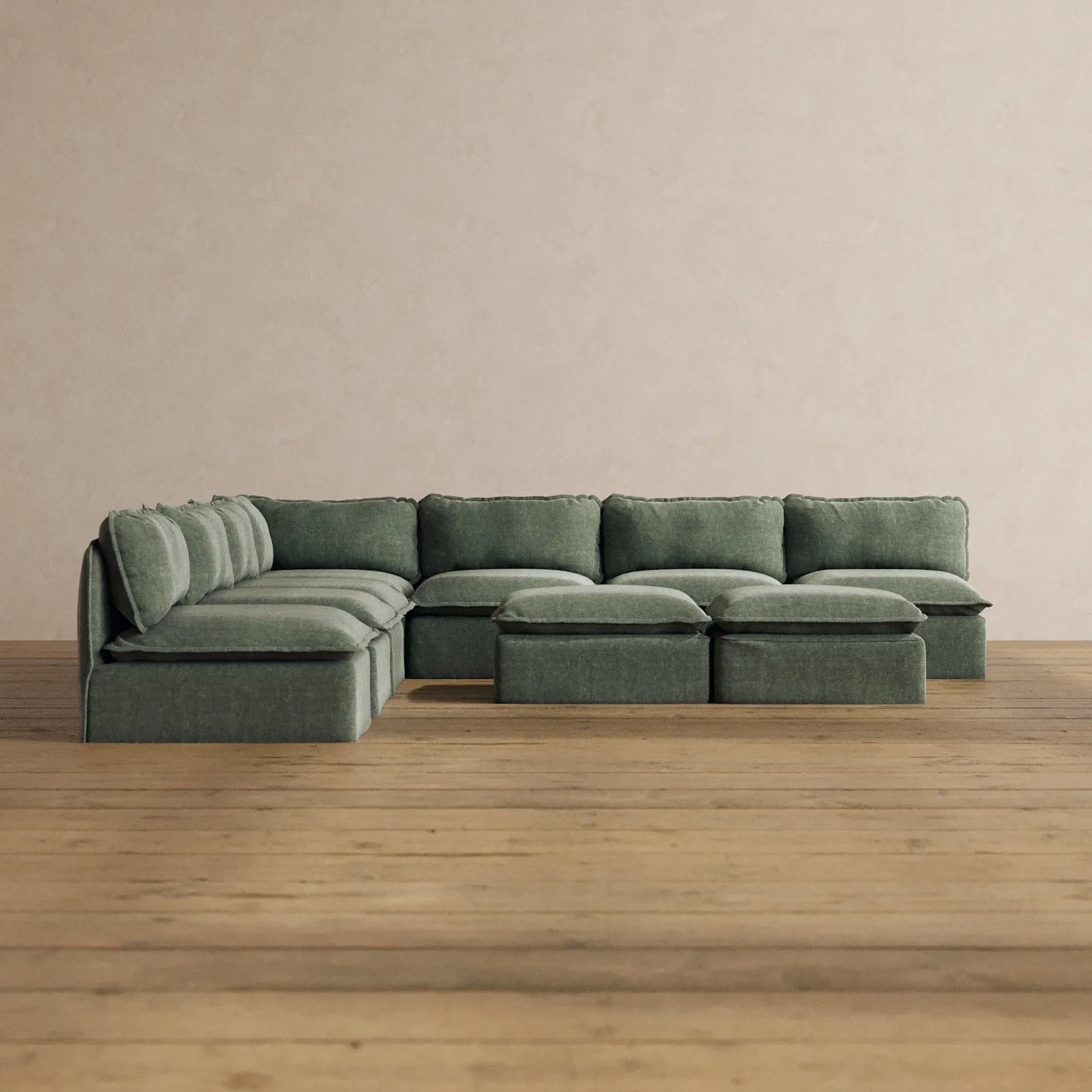 Slipcover Only - Modular Washable 7-Seater Open-Ends Corner Sectional   Bench Ottoman in Willow