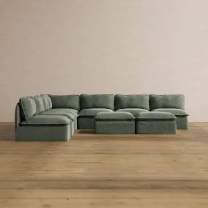 Slipcover Only - Modular Washable 7-Seater Open-Ends Corner Sectional   Bench Ottoman in Willow