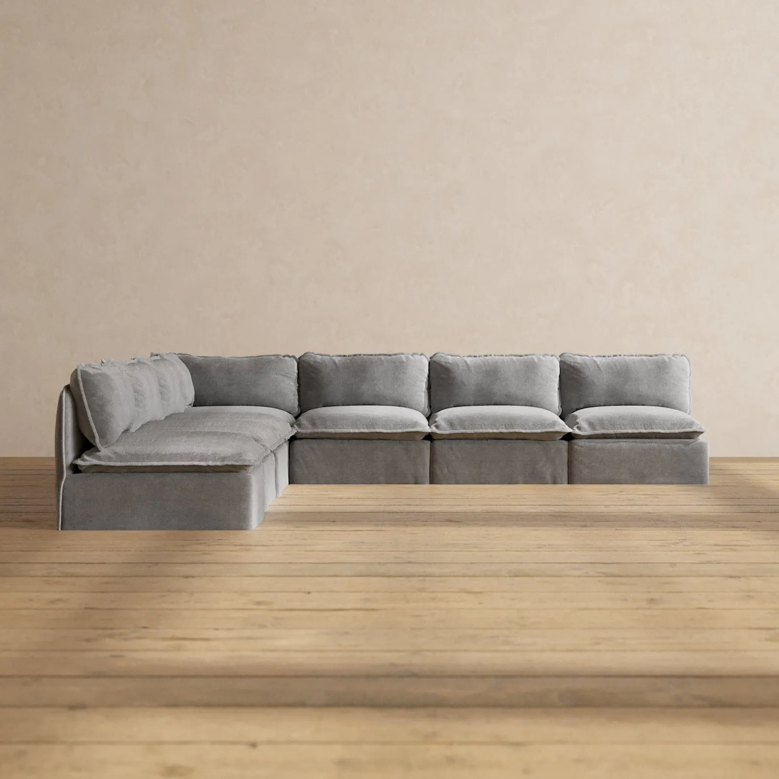 Slipcover Only - Modular Washable 7-Seater Open-Ends Corner Sectional in Ash