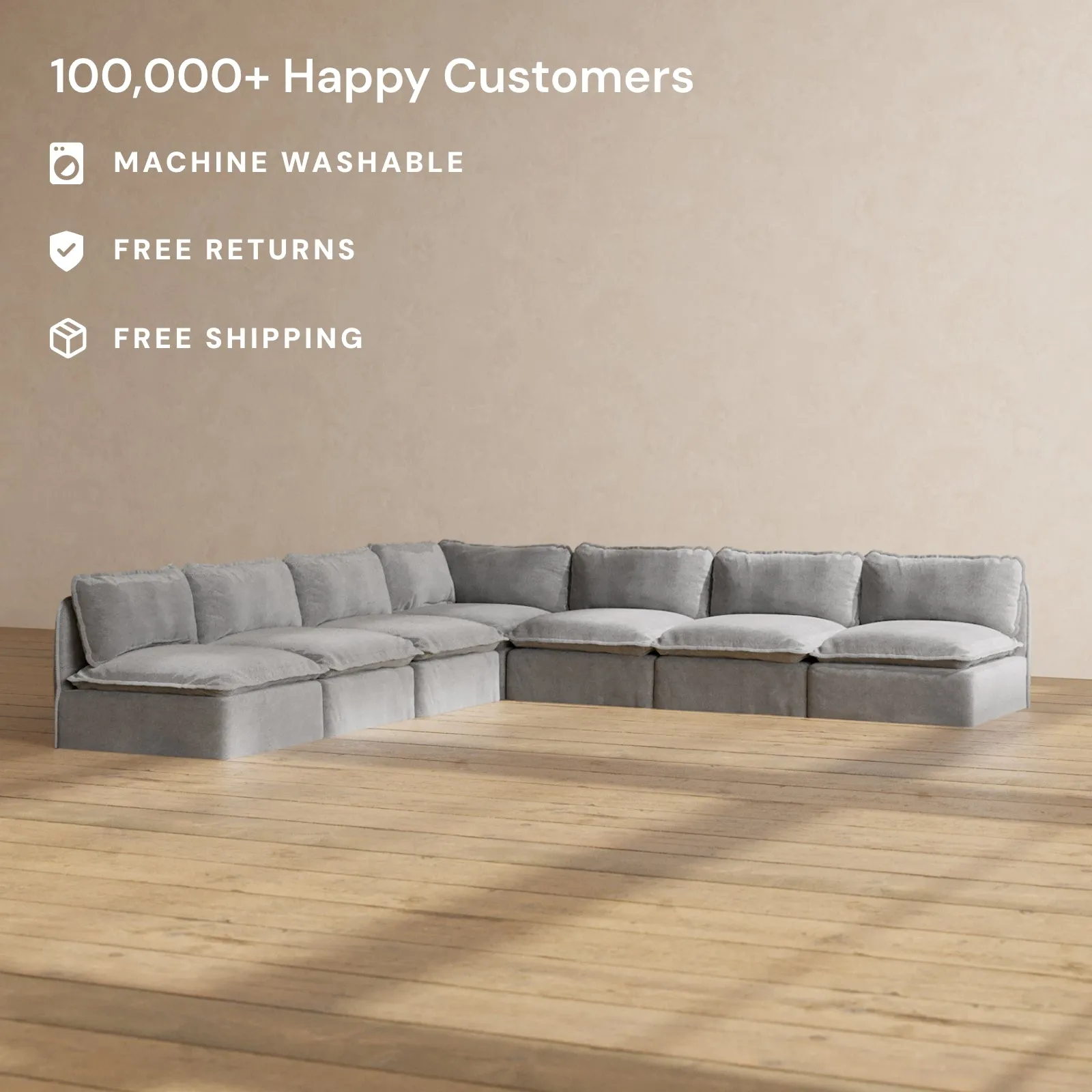 Slipcover Only - Modular Washable 7-Seater Open-Ends Corner Sectional in Ash