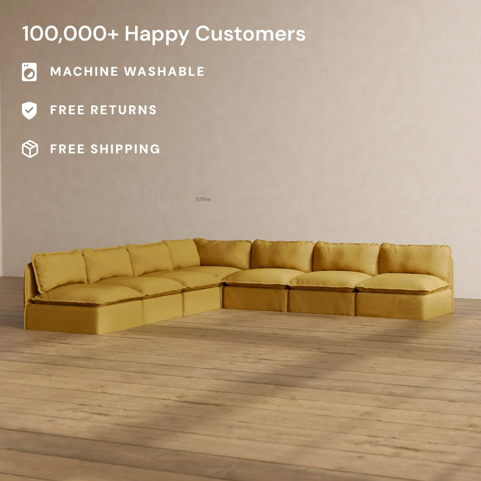 Slipcover Only - Modular Washable 7-Seater Open-Ends Corner Sectional in Kiiro