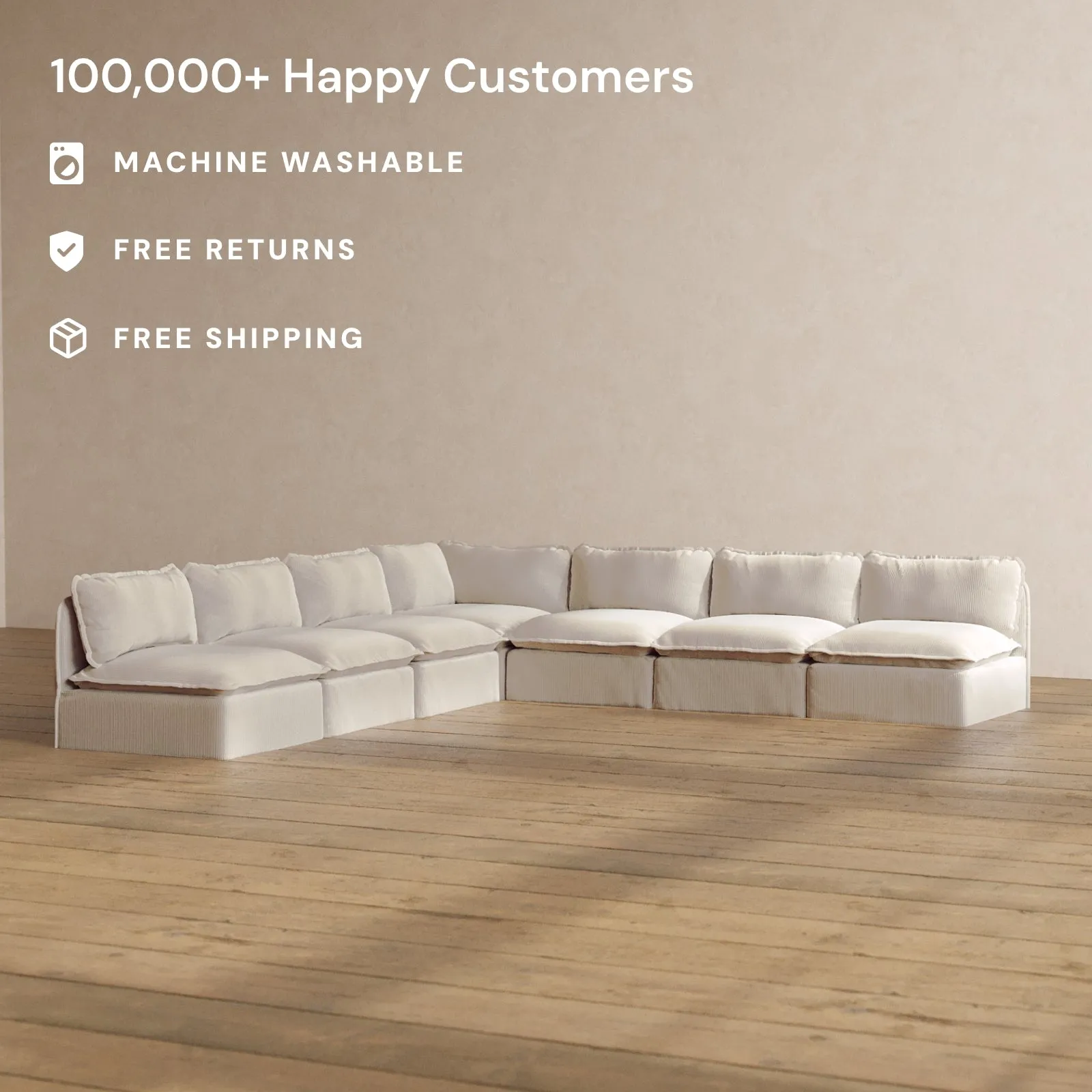 Slipcover Only - Modular Washable 7-Seater Open-Ends Corner Sectional in Milk