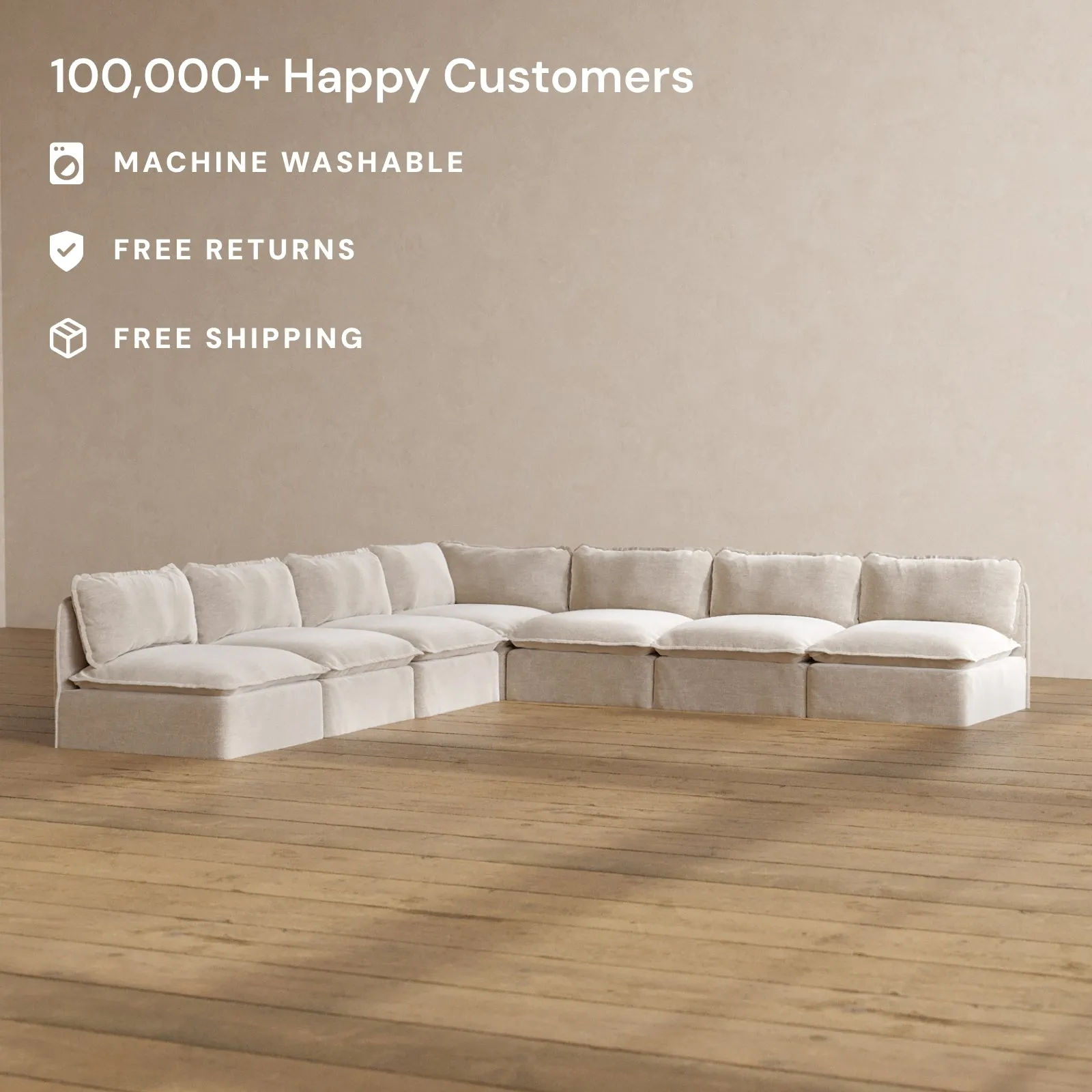 Slipcover Only - Modular Washable 7-Seater Open-Ends Corner Sectional in Mist