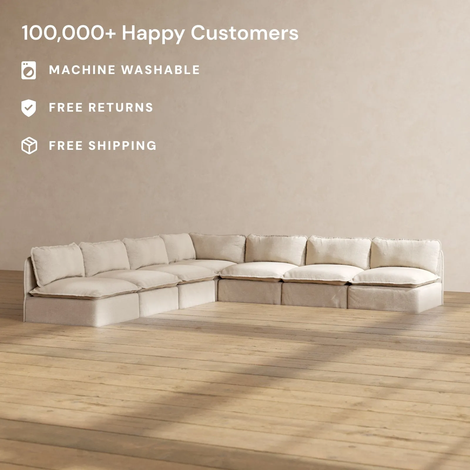 Slipcover Only - Modular Washable 7-Seater Open-Ends Corner Sectional in Oat