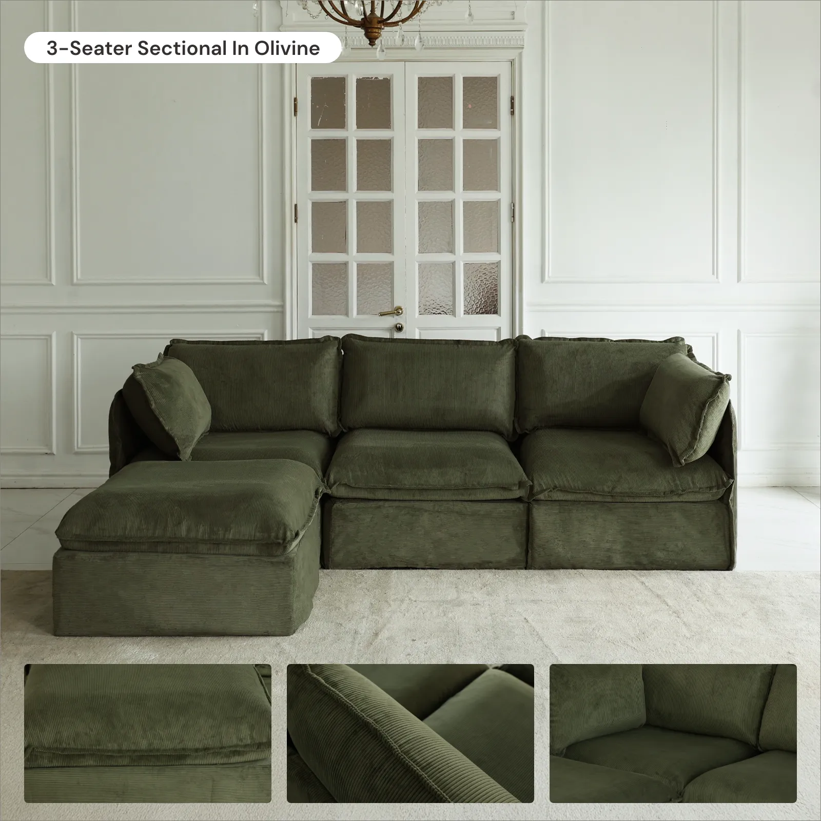 Slipcover Only - Modular Washable 7-Seater Open-Ends Corner Sectional in Olivine