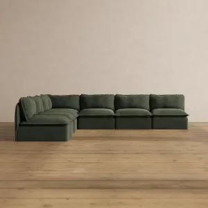 Slipcover Only - Modular Washable 7-Seater Open-Ends Corner Sectional in Olivine