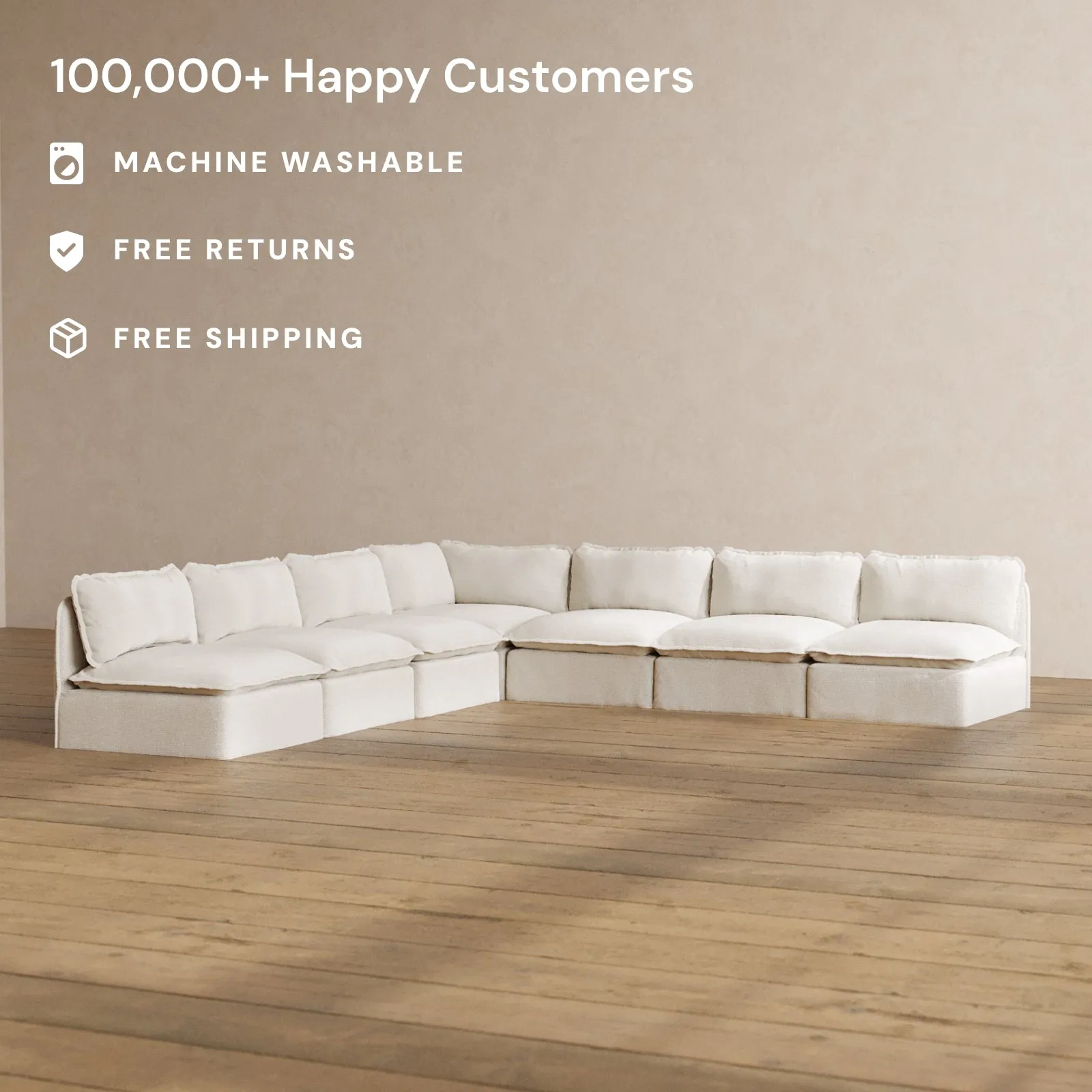 Slipcover Only - Modular Washable 7-Seater Open-Ends Corner Sectional in Powder