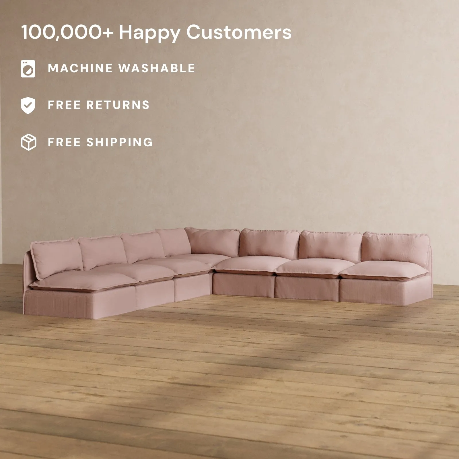 Slipcover Only - Modular Washable 7-Seater Open-Ends Corner Sectional in Sakura