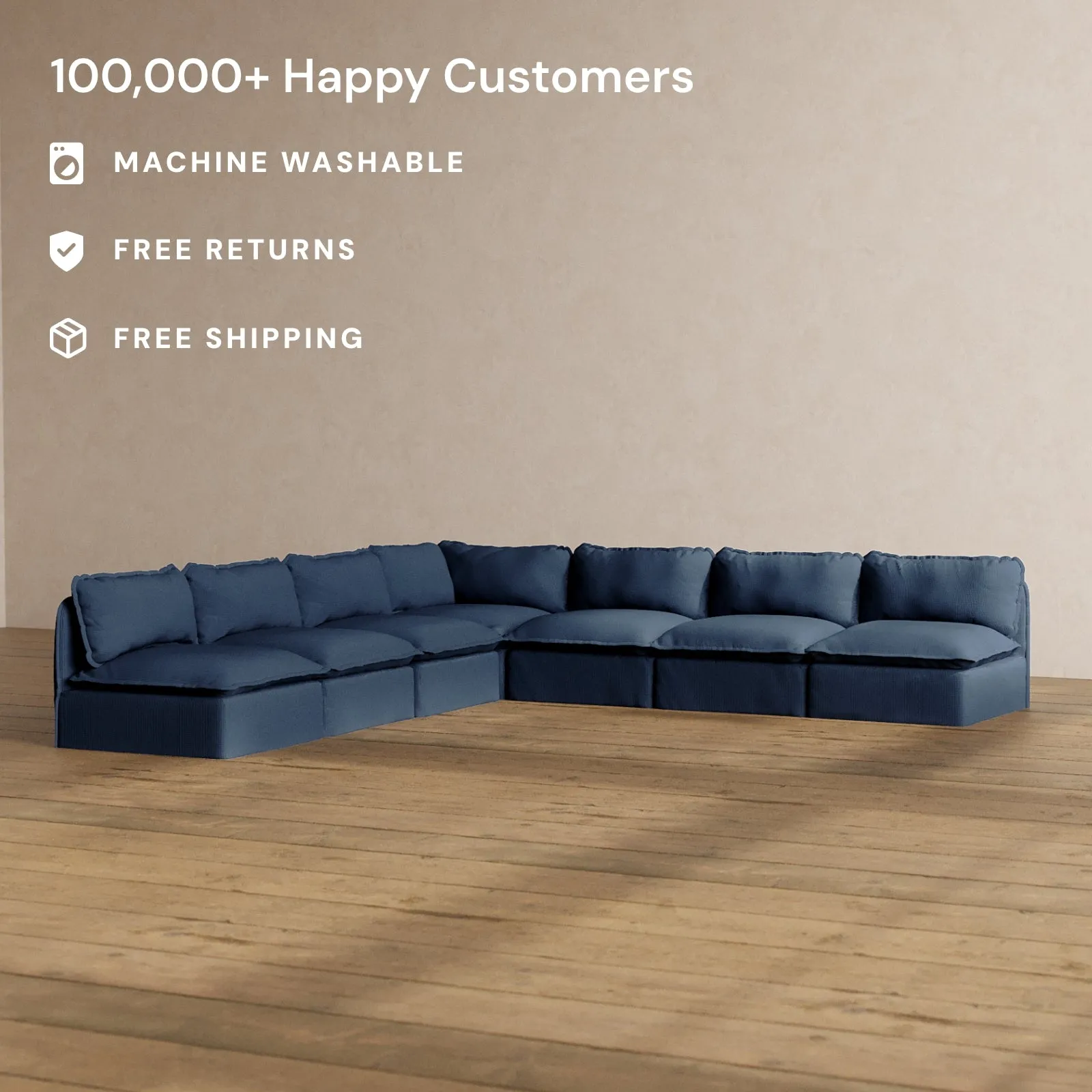 Slipcover Only - Modular Washable 7-Seater Open-Ends Corner Sectional in Sumi