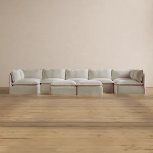 Slipcover Only - Modular Washable 7-Seater Open-Ends U-Sectional   Bench Ottoman in Coco