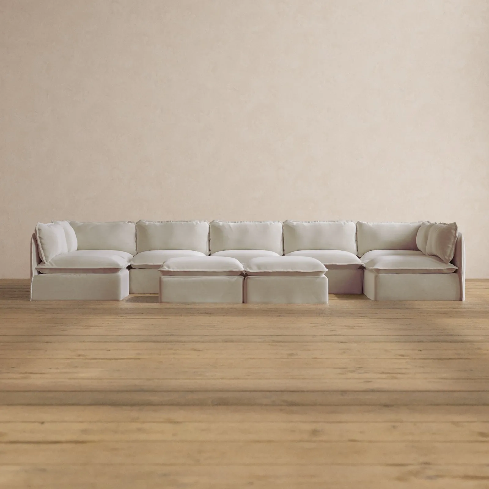 Slipcover Only - Modular Washable 7-Seater Open-Ends U-Sectional   Bench Ottoman in Coco