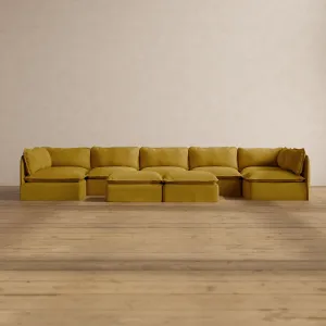 Slipcover Only - Modular Washable 7-Seater Open-Ends U-Sectional   Bench Ottoman in Kiiro