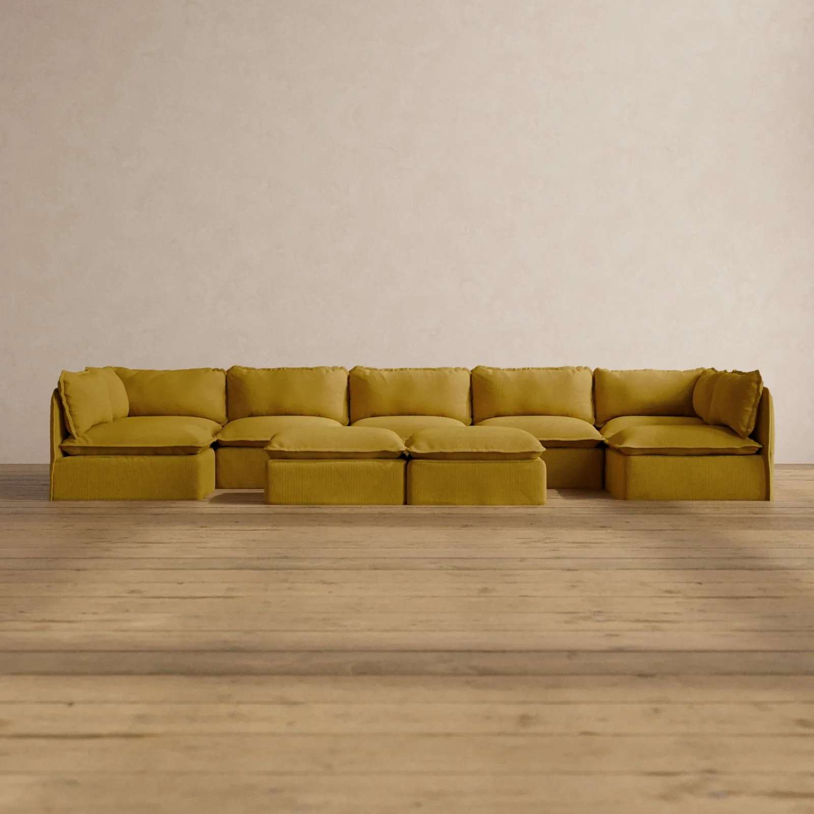 Slipcover Only - Modular Washable 7-Seater Open-Ends U-Sectional   Bench Ottoman in Kiiro