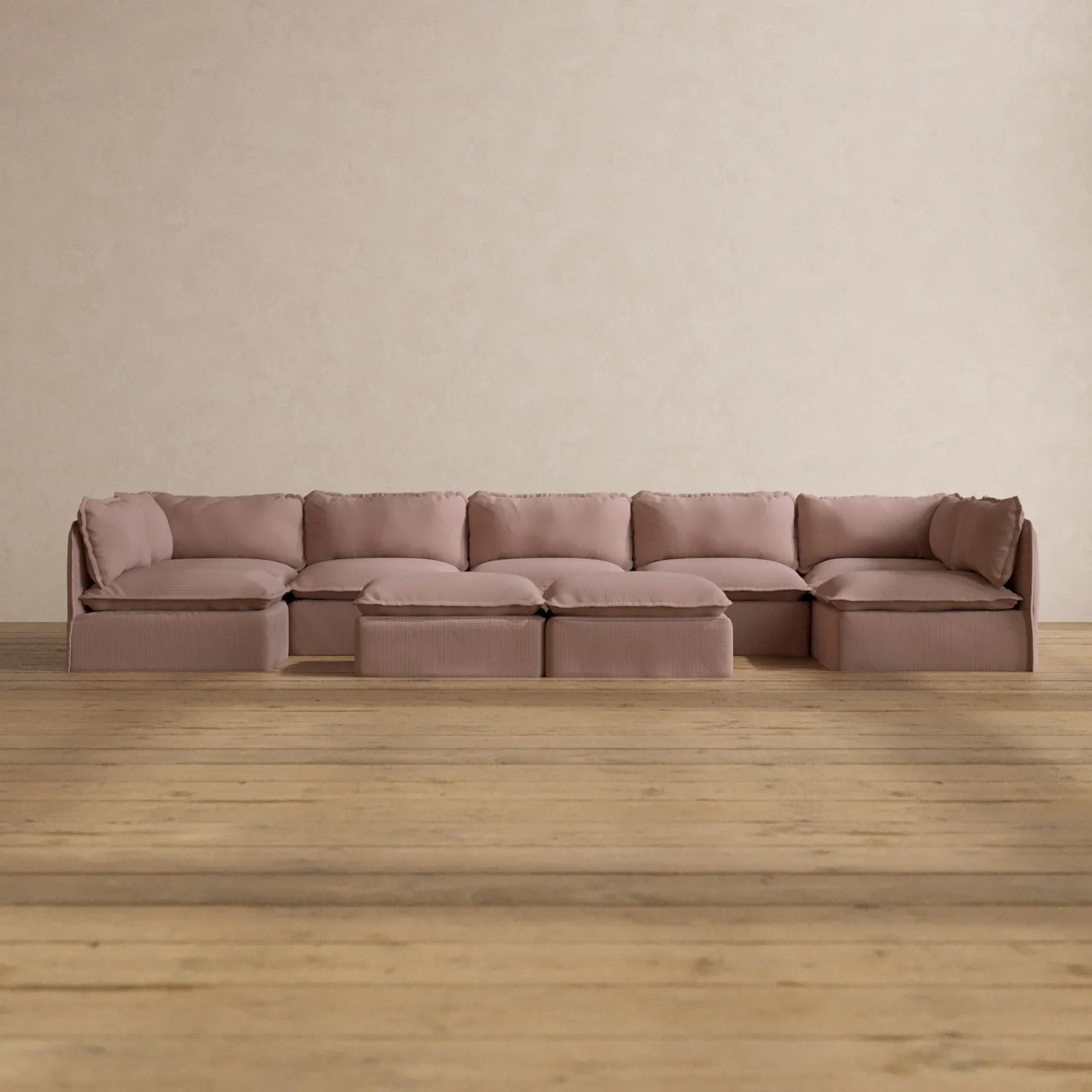 Slipcover Only - Modular Washable 7-Seater Open-Ends U-Sectional   Bench Ottoman in Sakura