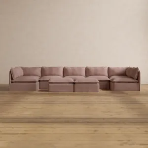 Slipcover Only - Modular Washable 7-Seater Open-Ends U-Sectional   Bench Ottoman in Sakura